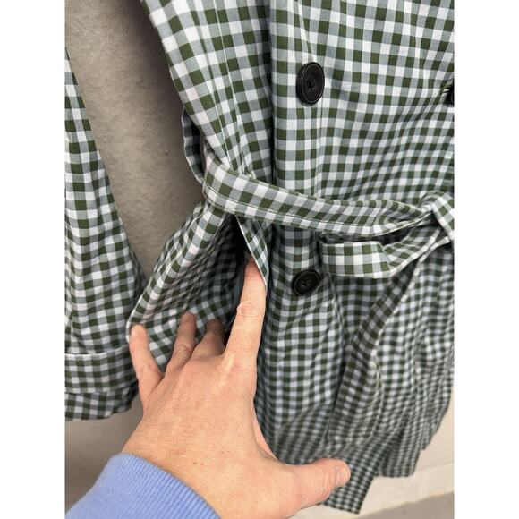 FreeAssembly XS Trench Coat Plaid Green Double Breasted 100% Cotton - Picture 9 of 14